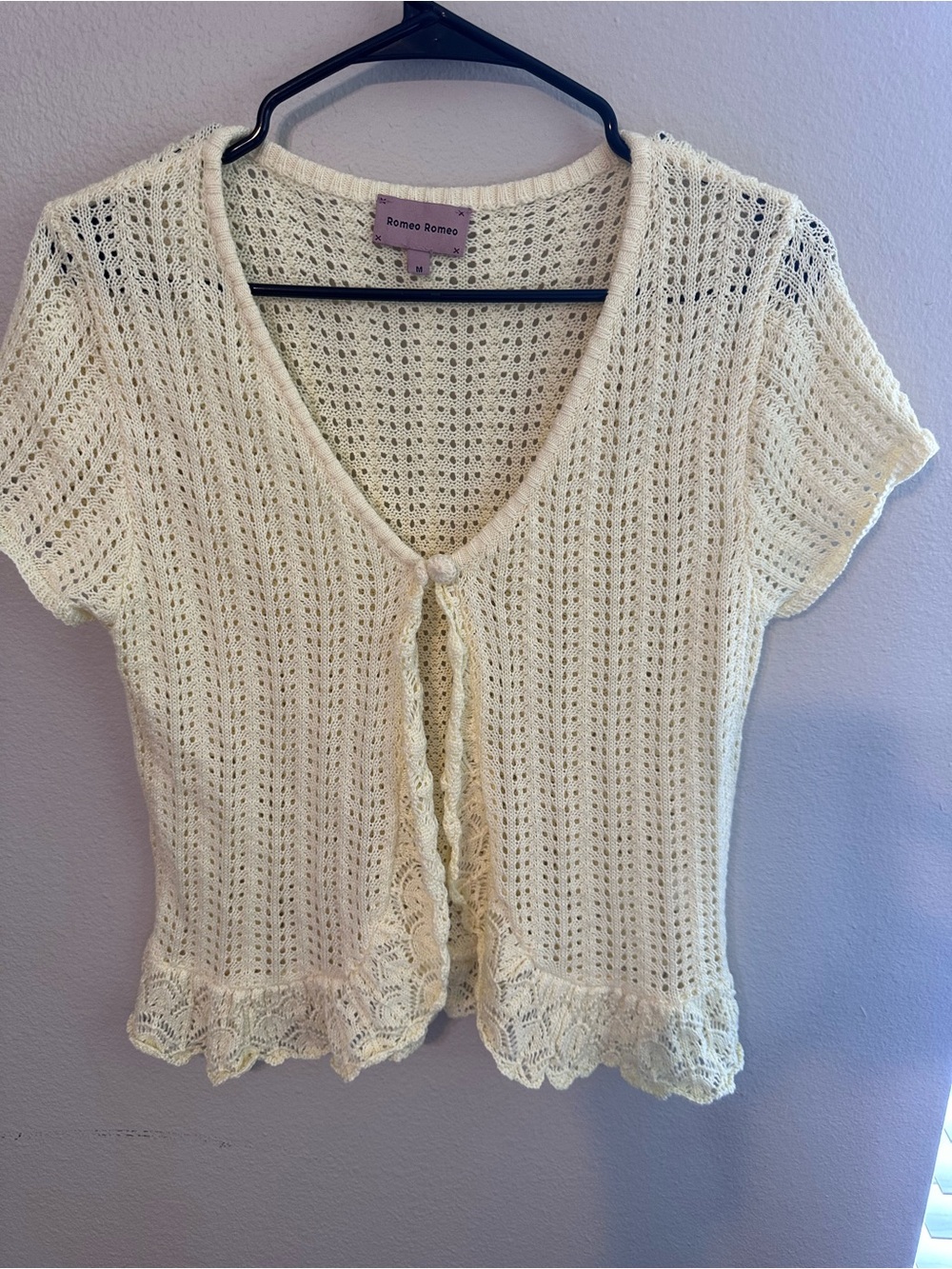 Romeo Romeo Cream Open Knit Short Sleeve Crochet Cardigan Top